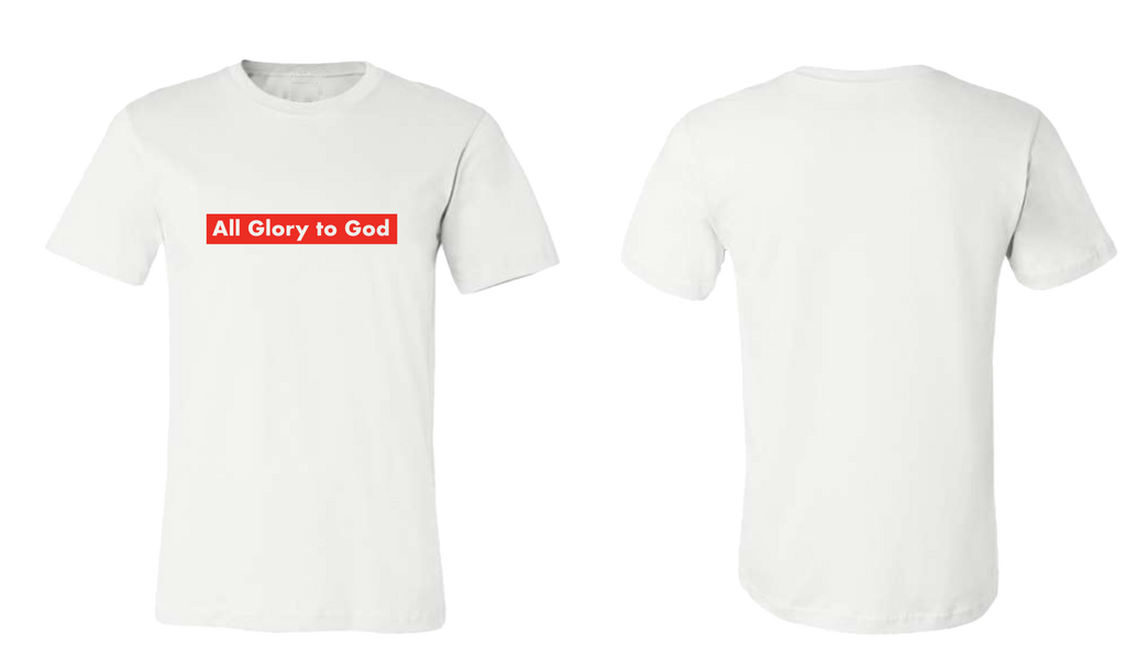 white t-shirt, christian apparel, glory, God, red, front and back view