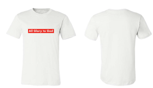 white t-shirt, christian apparel, glory, God, red, front and back view